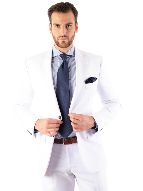 Białe lniane spodnie męskie CENTO szyte na miarę