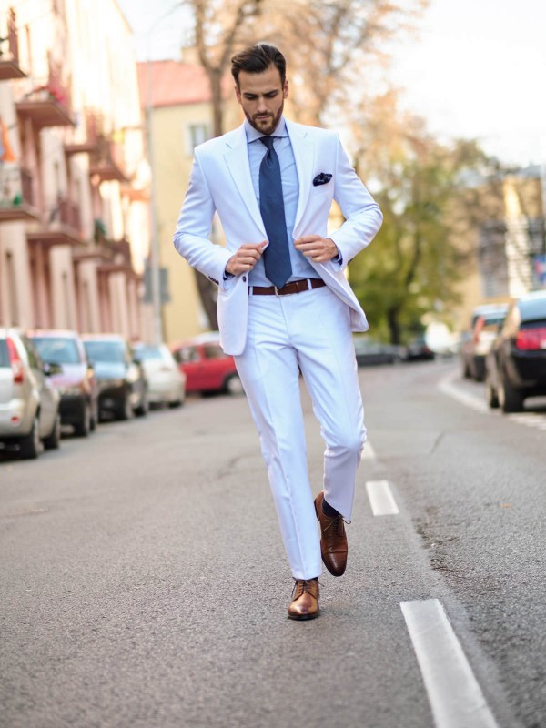 Białe lniane spodnie męskie CENTO szyte na miarę