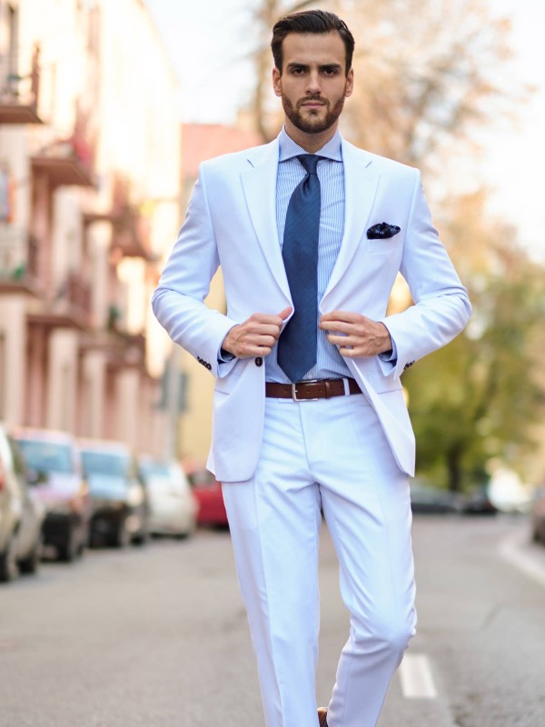 Białe lniane spodnie męskie CENTO szyte na miarę