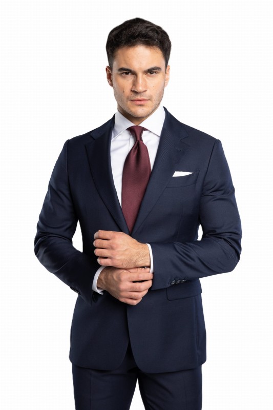 Granatowy wełniany garnitur FIRENZE szyty na miarę | kolekcja LUXURY