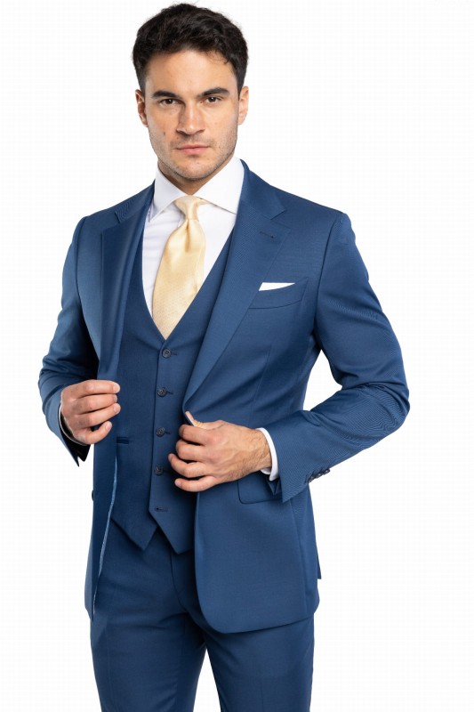 Jasnogranatowy wełniany garnitur MODICA szyty na miarę | kolekcja LUXURY