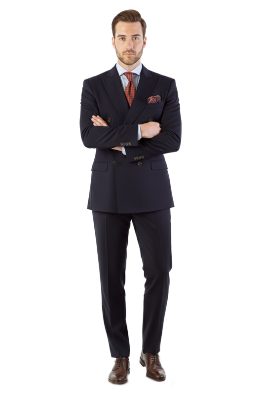 Ciemnogranatowy dwurzędowy garnitur męski
