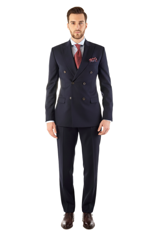 Ciemnogranatowy dwurzędowy garnitur męski