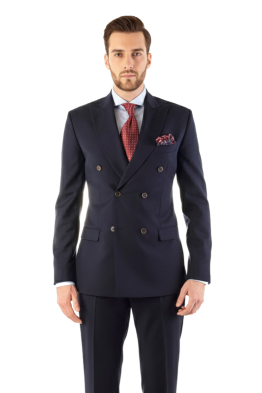 Ciemnogranatowy dwurzędowy garnitur męski
