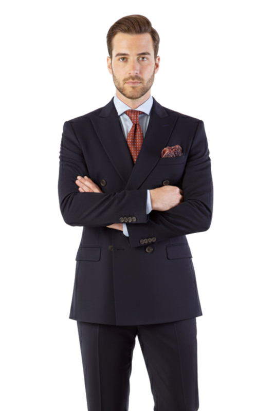 Ciemnogranatowy dwurzędowy garnitur męski