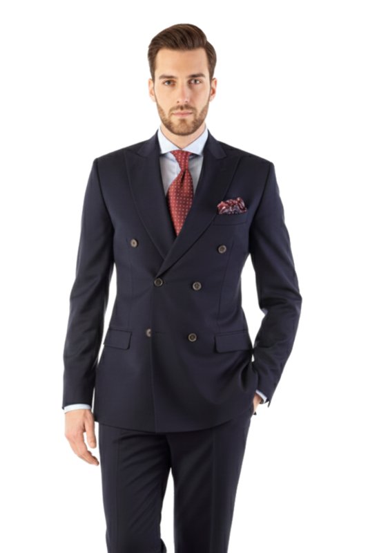 Ciemnogranatowy dwurzędowy garnitur męski