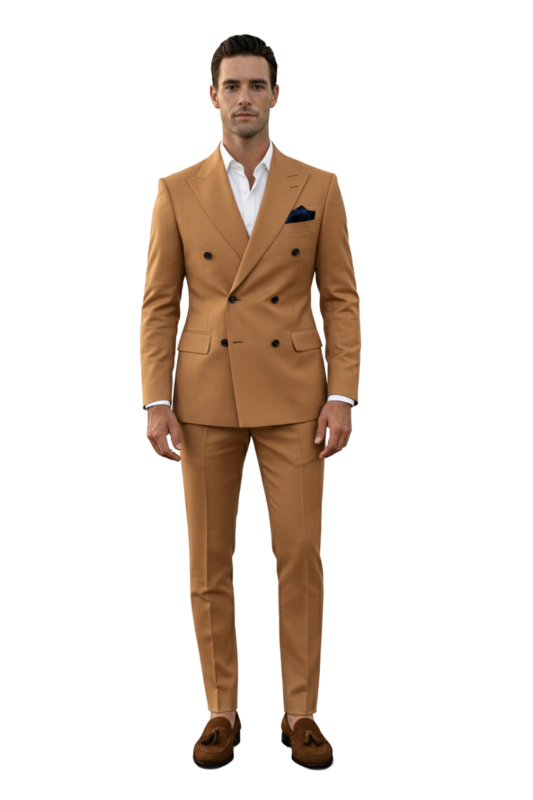 Camelowy dwurzędowy garnitur męski CORTINA szyty na miarę