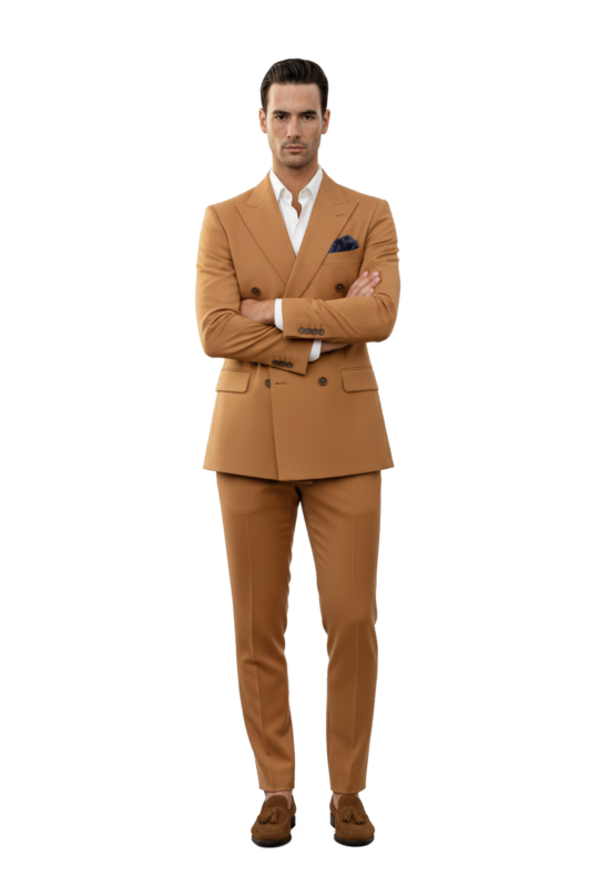 Camelowy dwurzędowy garnitur męski CORTINA szyty na miarę