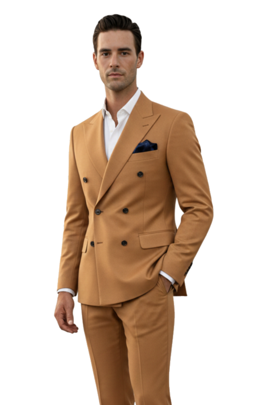 Camelowy dwurzędowy garnitur męski CORTINA szyty na miarę