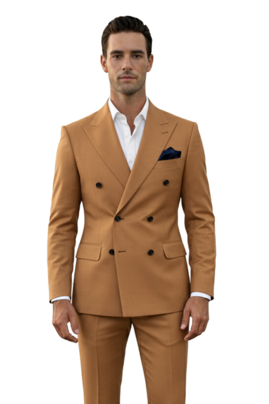 Camelowy dwurzędowy garnitur męski CORTINA szyty na miarę