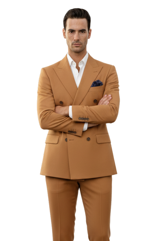 Camelowy dwurzędowy garnitur męski CORTINA szyty na miarę
