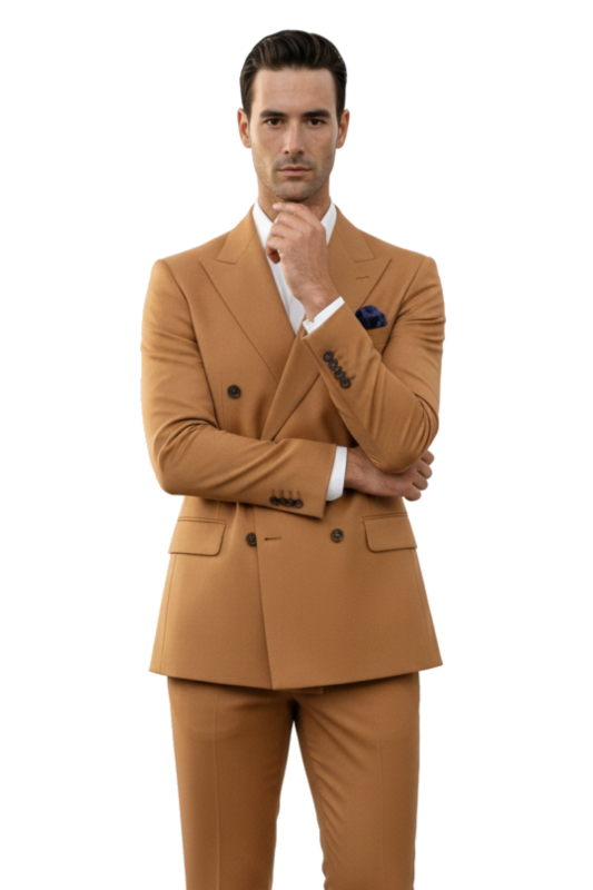 Camelowy dwurzędowy garnitur męski CORTINA szyty na miarę